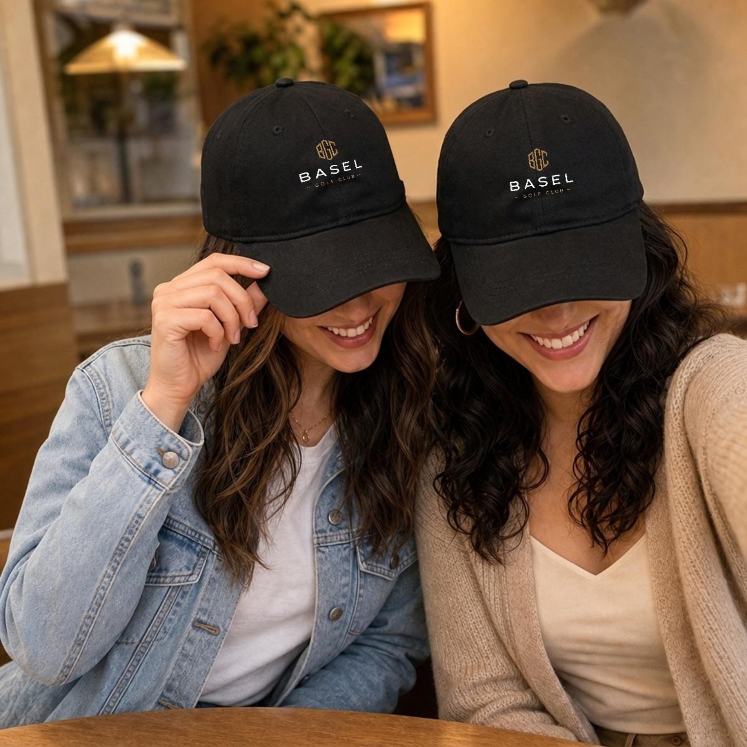 Friends wearing Basel Golf Club caps